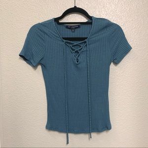 Lace up short sleeve top